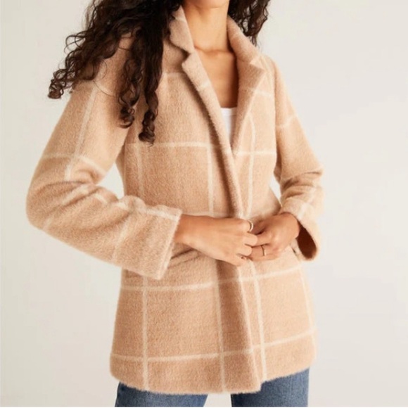 💎EUC💎 Z SUPPLY Anna Eyelash Plaid Blazer One Button Saddle Windowpane - Picture 1 of 9